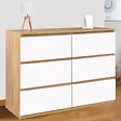 ID MARKET - Commode 6 tiroirs TOMI 110 cm bois façon hêtre et blanc - vignette