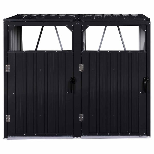 ID MARKET - Cache poubelle double en acier gris anthracite - large