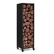 ID MARKET - Range bûches vertical plein acier noir H. 119 CM pour cheminée avec roulettes - vignette