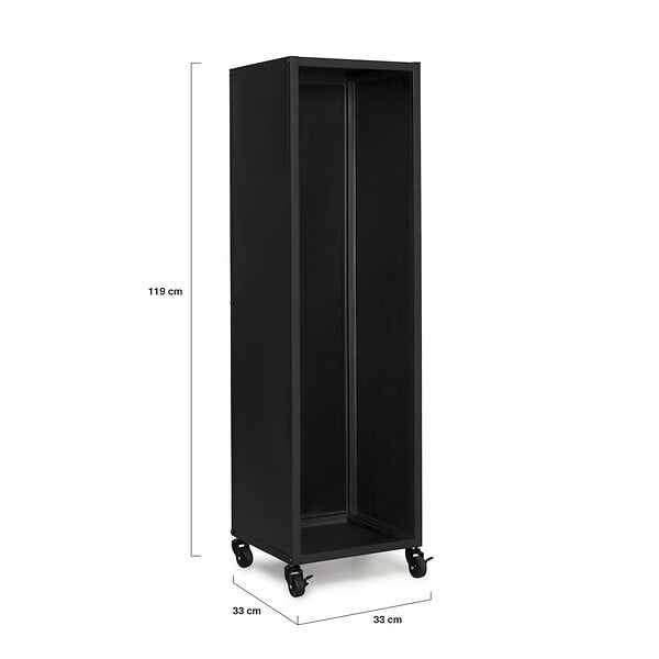 ID MARKET - Range bûches vertical plein acier noir H. 119 CM pour cheminée avec roulettes - large