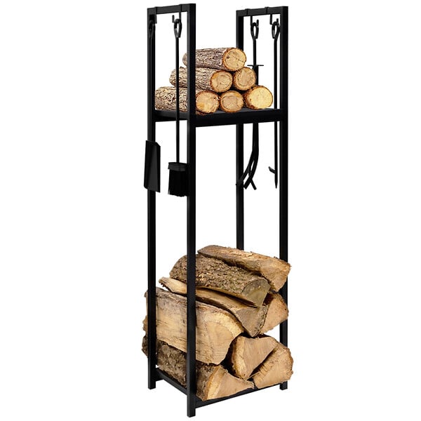 ID MARKET - Range bûches vertical avec accessoires 2 étagères H.112 CM pour cheminée - large