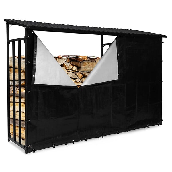 ID MARKET - Abri de stockage en acier galvanisé pour bûches L. 274 cm avec housse de protection - large