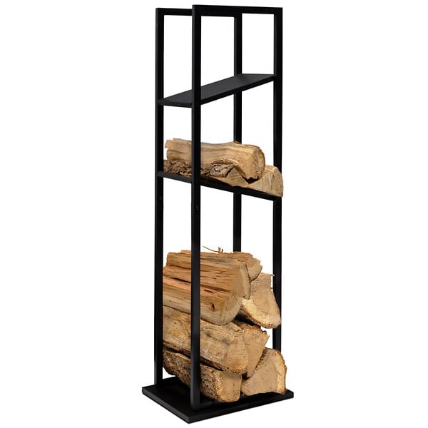 ID MARKET - Range bûches vertical acier noir avec 2 étagères H.112 CM pour cheminée - large