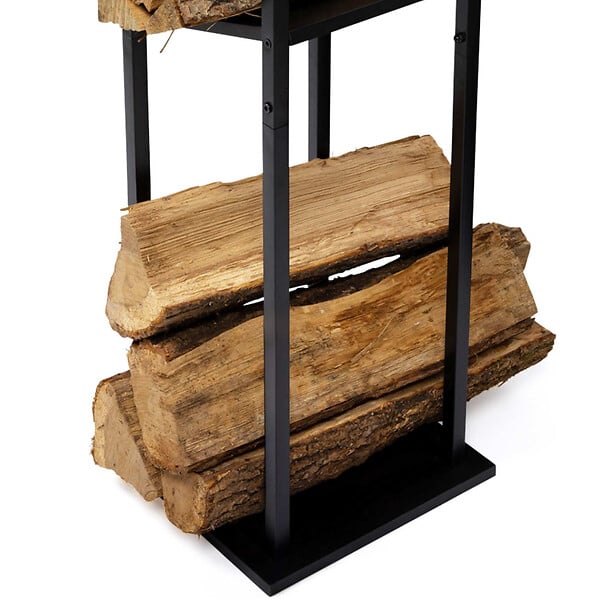 ID MARKET - Range bûches vertical acier noir avec 2 étagères H.112 CM pour cheminée - large