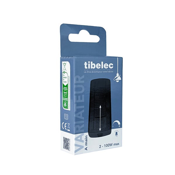 TIBELEC - Interrupteur-variateur à main plastique Noir 100W - large
