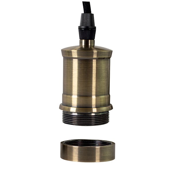 TIBELEC - Monture métal bronze E27 et fil tissu noir - large