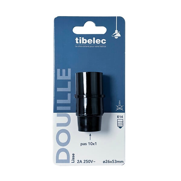 TIBELEC - Douille E14 isolée lisse - Bakélite - Noire - Filetage 10x1 - large