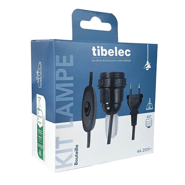 TIBELEC - Kit adaptateur bouteille plastique Noir E27 - large