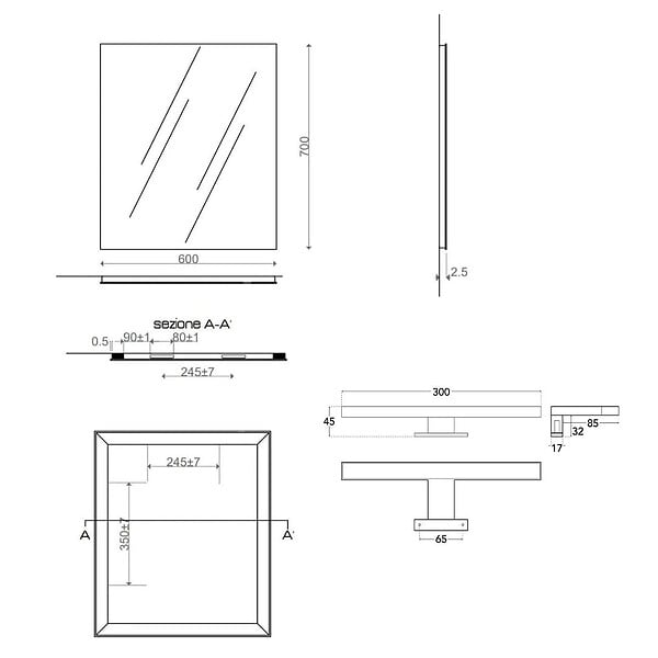 KIAMAMI VALENTINA - Miroir De Salle De Bains Affleurant Réversible 60X70 Métallique Avec Lampe À Leds - large