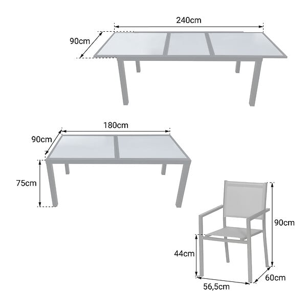 HAPPY GARDEN - Salon de jardin FIRENZE extensible en textilène gris 8 places - aluminium blanc - large