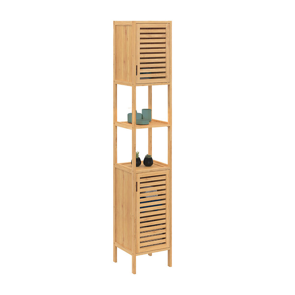 ID MARKET - Meuble colonne salle de bain bambou BEA 2 portes - large