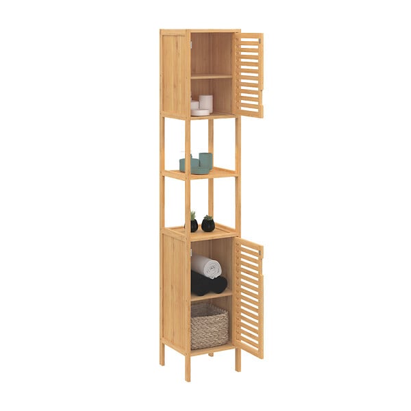 ID MARKET - Meuble colonne salle de bain bambou BEA 2 portes - large