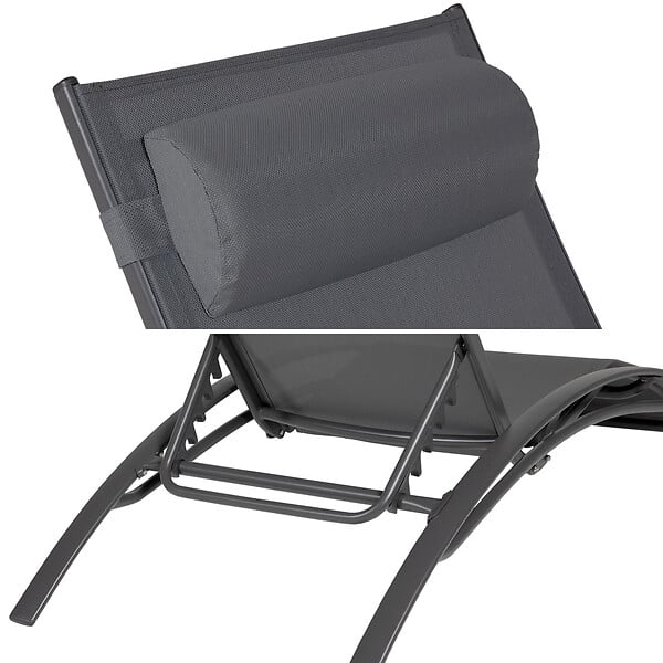HAPPY GARDEN - Lot de 2 transats GALAPAGOS en textilène gris - aluminium gris anthracite - large