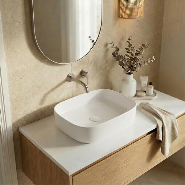 CERAMIA - Ceramia Vasque à poser rectangulaire 50 x 37,5 x 13,5 cm sans trop-plein blanc mat PixL (CEPX4937WM) - large