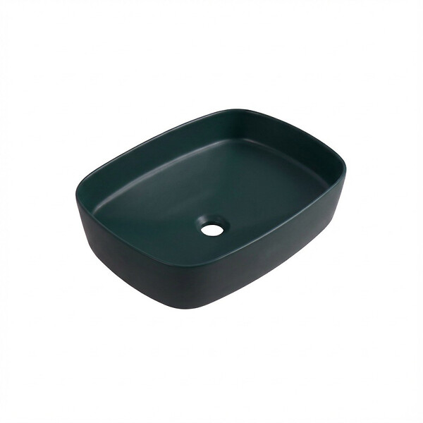 CERAMIA - Ceramia Vasque à poser rectangulaire 50 x 37,5 x 13,5 cm sans trop-plein vert mat PixL (CEPX4937GEM) - large