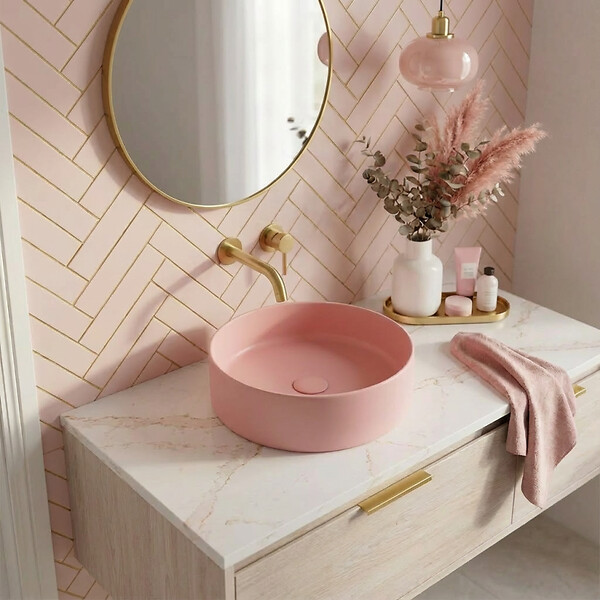 CERAMIA - Ceramia Vasque à poser ronde 36 cm hauteur 12,5 cm sans trop-plein rose mat PixL (CEPX3636PM) - large