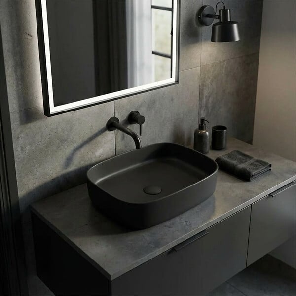 CERAMIA - Ceramia Vasque à poser rectangulaire 50 x 37,5 x 13,5 cm sans trop-plein noir mat PixL (CEPX4937BKM) - large