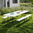 ID MARKET - Table pliante d'appoint portable 180 cm et 2 bancs pliables pour camping ou réception - vignette