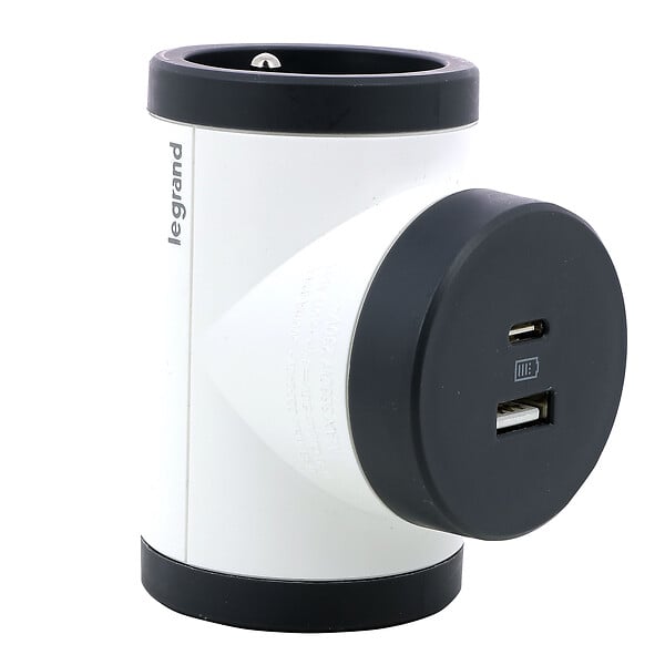 LEGRAND - Fiche biplite rotative 2 prises 2P+T - USB A+C - Blanc gris - large