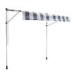 HAPPY GARDEN - Store banne pour balcon CHENE 2 × 1,2m - Toile rayée blanche/grise et structure blanche - vignette
