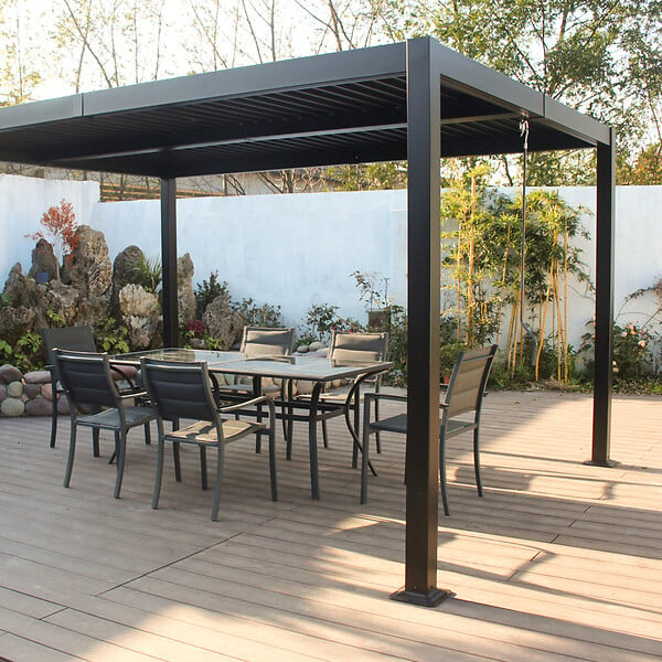 CONCEPT USINE - Pergola bioclimatique 4x3m structure et lames en aluminium gris anthracite NAXOS - large
