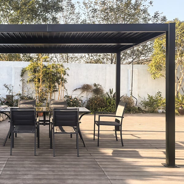CONCEPT USINE - Pergola bioclimatique 4x3m structure et lames en aluminium gris anthracite NAXOS - large