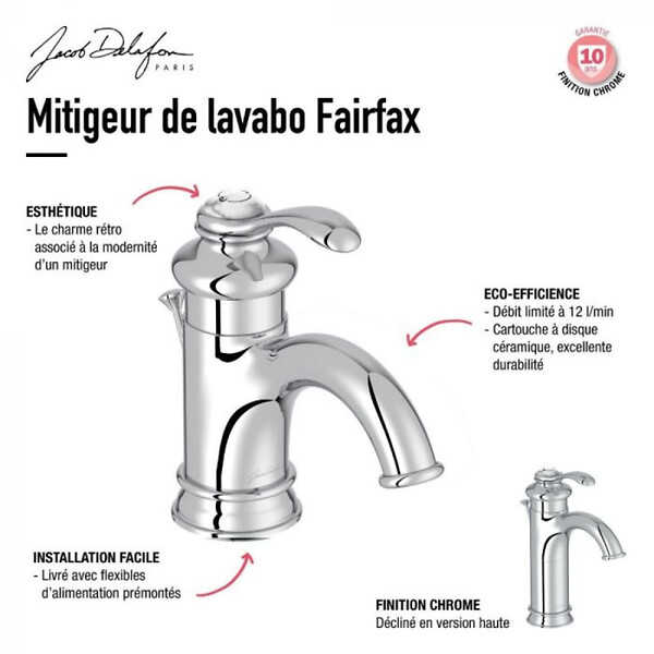 JACOB DELAFON - Mitigeur lavabo Fairfax + nettoyant Briochin - large