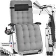 TECTAKE - Chaise longue pliable réglable bain de soleil gris clair avec appui-tête rembourré et tablette acier - vignette
