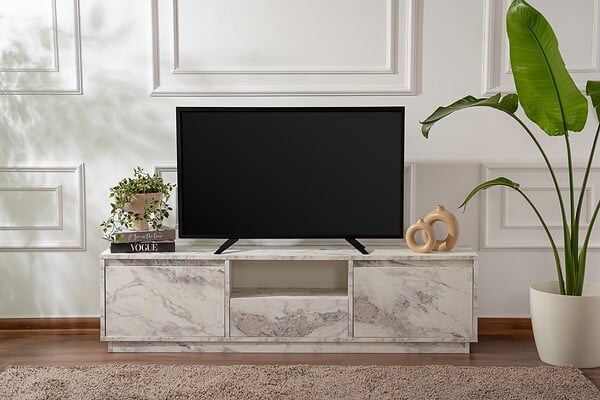 HABITAT ET JARDIN - Meuble TV en bois "Vanguard" 160 x 30 x 42 cm - Marbre de Freesia - large