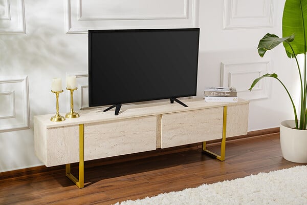 HABITAT ET JARDIN - Meuble TV en bois "Serenity" 180 x 30 x 50 cm - Travertin - large