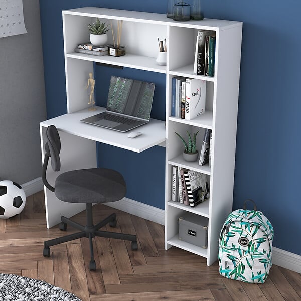 HABITAT ET JARDIN - bureau en bois "Haham" 113 x 40 x 142 cm - Blanc - large