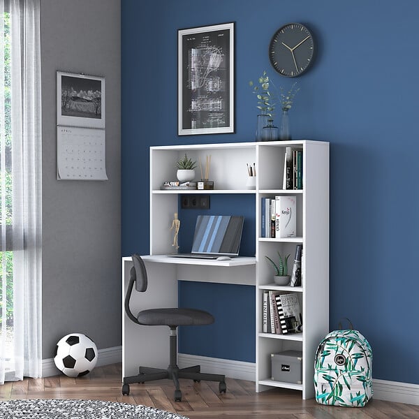 HABITAT ET JARDIN - bureau en bois "Haham" 113 x 40 x 142 cm - Blanc - large