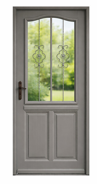 GD MENUISERIES - Porte d'entrée Bois Vitrée Santiago Gris Quartz, H200 x L90 cm Côte Tableau, p.Droit - large