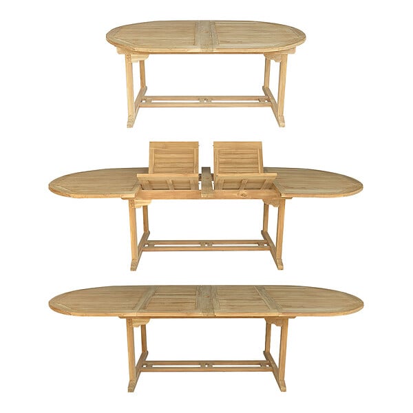 HAPPY GARDEN - Salon de jardin en teck LOMBOK - table ovale extensible - 10 places - large