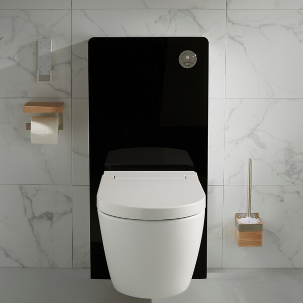 WC CLEAN - Pack WC Bati support mural avec cuvette lavante - Façade noire - WC japonais - Tesa - large