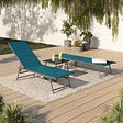 ID MARKET - Lot de 2 transats de jardin inclinables KAILUA en acier gris anthracite et toile bleu canard - vignette