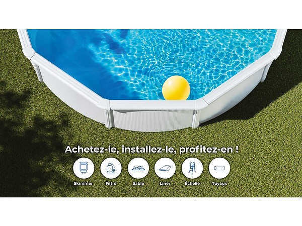 GRE - Kit piscine acier blanc Gré Atlantis ronde 3,70 x 1,32 m + Bâche hiver - large