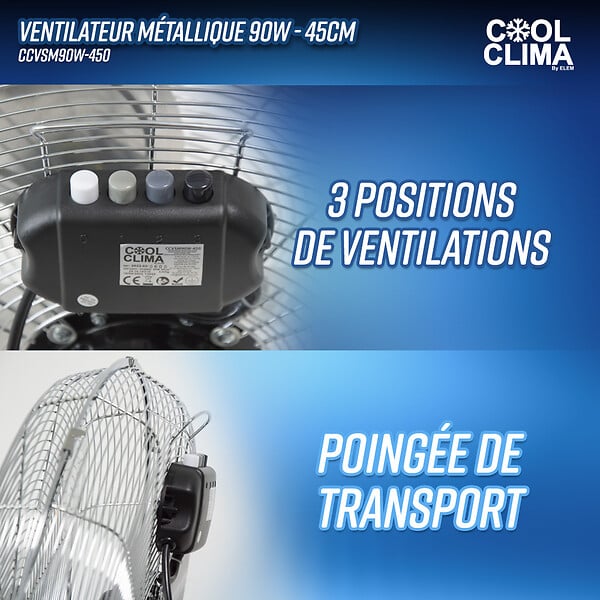 COOL CLIMA - Ventilateur - Brasseur d'air 45cm - COOL CLIMA - CCVSM90W-450 - large