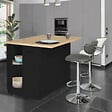 ID MARKET - Ilot central IVO 120 cm bois noir avec plan de travail façon hêtre - vignette