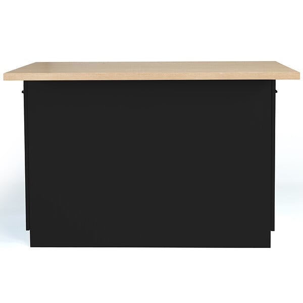 ID MARKET - Ilot central IVO 120 cm bois noir avec plan de travail façon hêtre - large