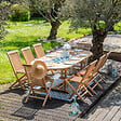HAPPY GARDEN - Salon de jardin en teck LOMBOK - table ovale extensible - 8 places - vignette