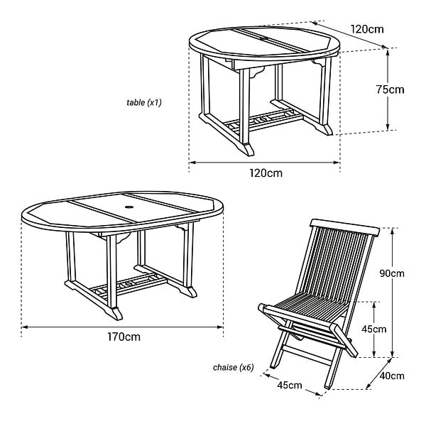 HAPPY GARDEN - Salon de jardin en teck massif LOMBOK - table ronde extensible - 6 places - large