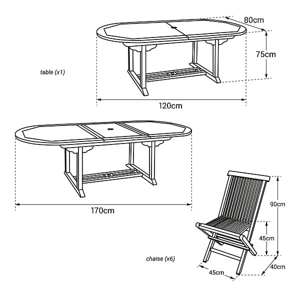 HAPPY GARDEN - Salon de jardin en teck LOMBOK - table ovale extensible - 6 places - large