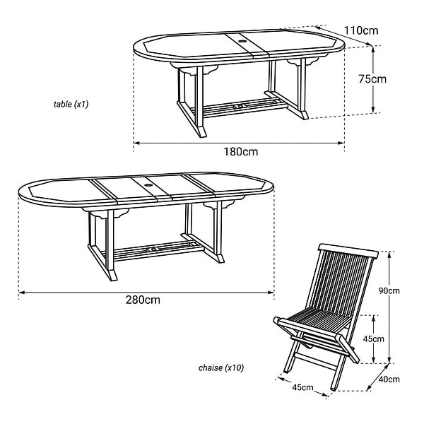HAPPY GARDEN - Salon de jardin en teck LOMBOK - table ovale extensible - 10 places - large