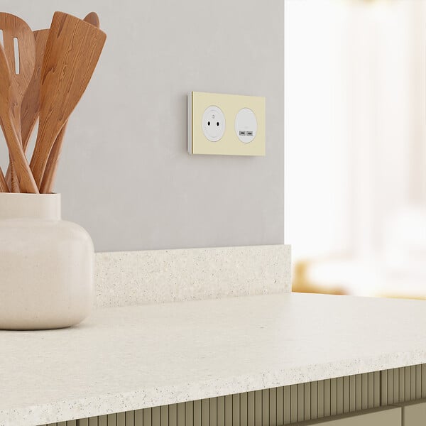 SCHNEIDER - Plaque métal 2 postes effet Laiton support blanc, Odace - large