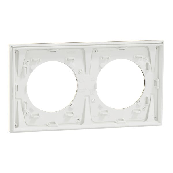 SCHNEIDER - Plaque métal 2 postes effet Laiton support blanc, Odace - large