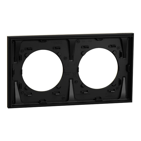 SCHNEIDER - Plaque métal 2 postes effet Laiton support noir, Odace - large