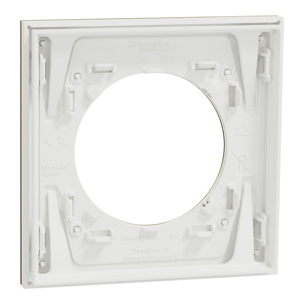 SCHNEIDER - Plaque métal 1 poste effet Laiton support blanc, Odace - large