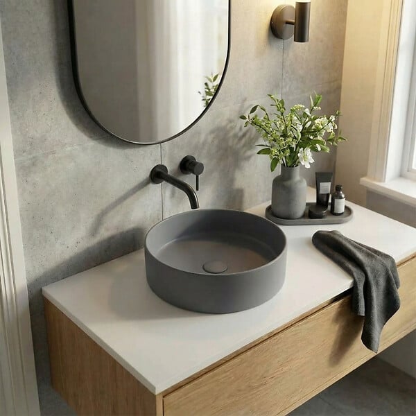 CERAMIA - Ceramia Vasque à poser ronde 36 cm hauteur 12,5 cm sans trop-plein gris mat PixL (CEPX3636GM) - large