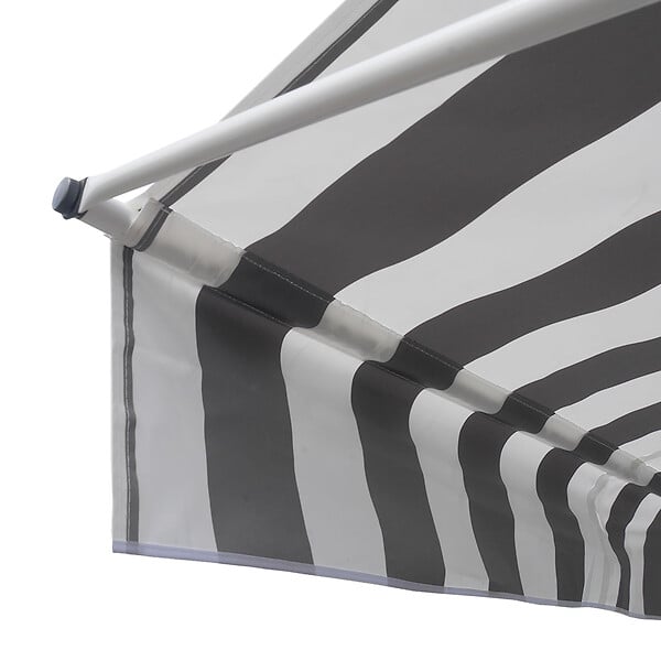 HAPPY GARDEN - Store banne pour balcon CHENE 2 × 1,2m - Toile rayée blanche/grise et structure blanche - large